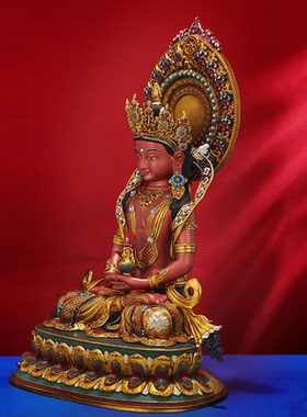王师兄尼泊尔工艺彩绘长寿佛佛像藏传密宗铜无量寿佛摆件带背光