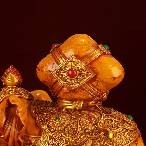 王师兄吉祥大象宝手工摆件摩尼宝居家佛堂送礼藏式象家S886M木纹 - 图3