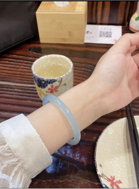 新中式白玉髓手镯仿玛瑙荔枝冻圆