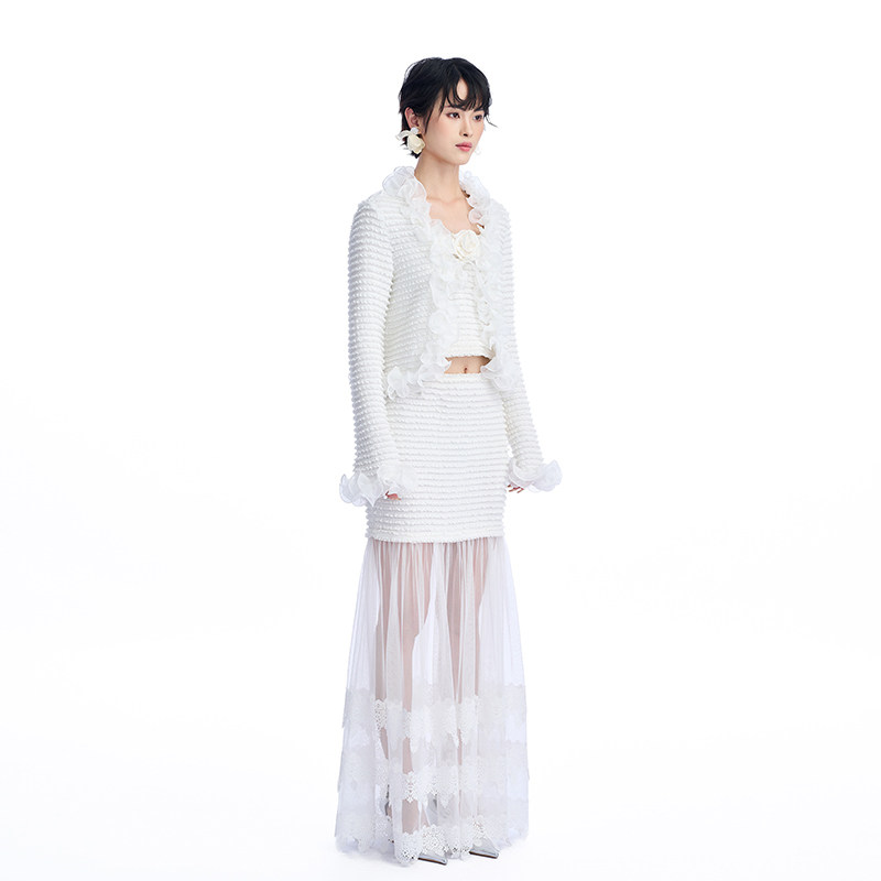 Eimismosol新款时尚套装荷叶边针织拼接吊带开衫长半裙三件套,淘宝优惠券,粉丝福利购,淘宝优惠卷