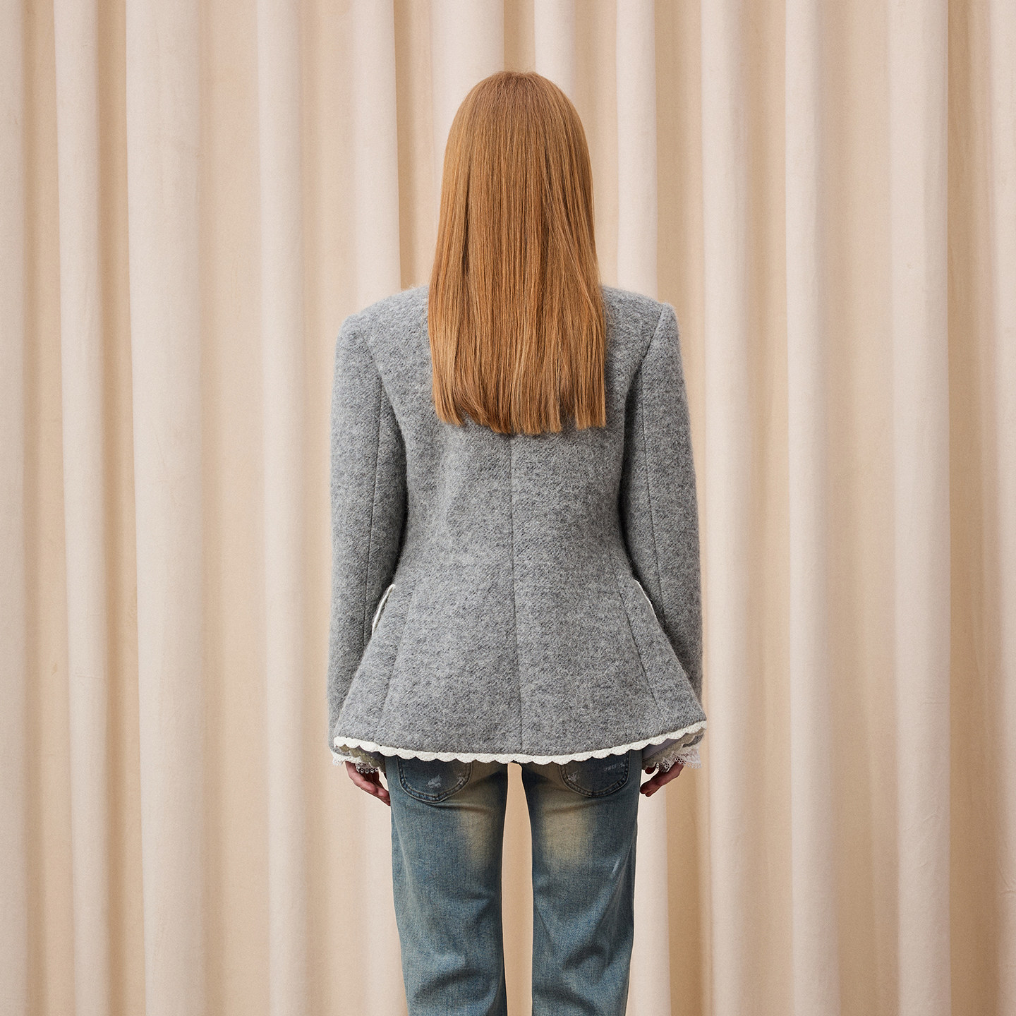 Eimismosol2026新款撞色粗花呢花边短外套女修身中长保暖上衣,淘宝优惠券,粉丝福利购,淘宝优惠卷