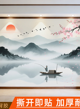 中式3D立体水墨山水背景墙壁纸