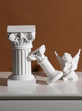 北欧树脂罗马柱烛台天使摆件雕塑橱窗样板房迷你拍摄道具软装饰品