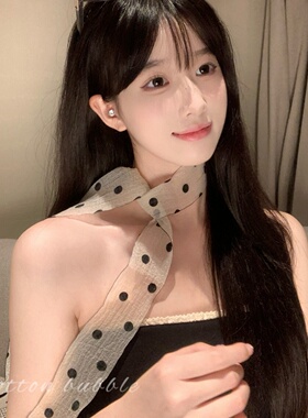 ins风黑色波点丝巾飘带春夏百搭