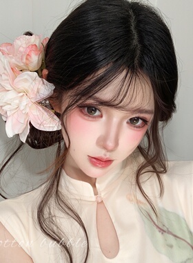 温柔甜美粉色花朵侧边发夹女复古
