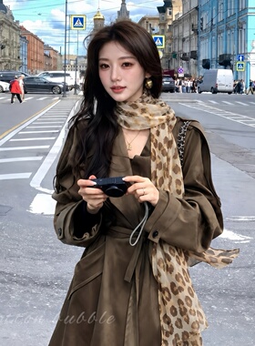 棕色豹纹丝巾女款2026新款系脖