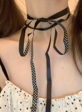 甜酷黑色蝴蝶结蕾丝绑带项链y2k