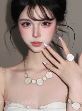 vintage古着白色圆形片项链配饰