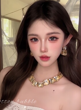 轻奢香槟金夸张方形项链耳环套装