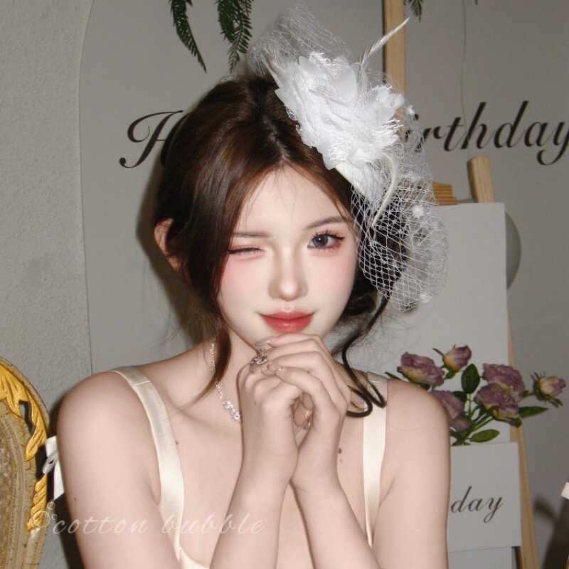 复古白色网纱小礼帽头饰女民国千金发夹新娘礼服生日拍照头纱发饰,淘宝优惠券,粉丝福利购,淘宝优惠卷