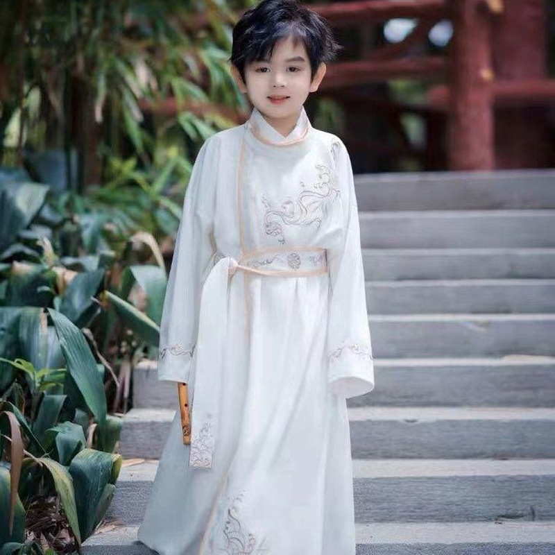 小少爷儿童汉服中国风男童古装服男孩改良唐装新款侠客风表演服白 - 图0