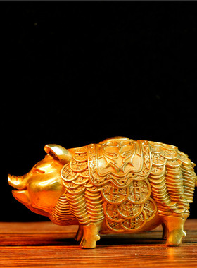 开运招财铜猪摆件铜金钱猪铜旺财猪D纯铜发财猪客厅强力聚财补缺