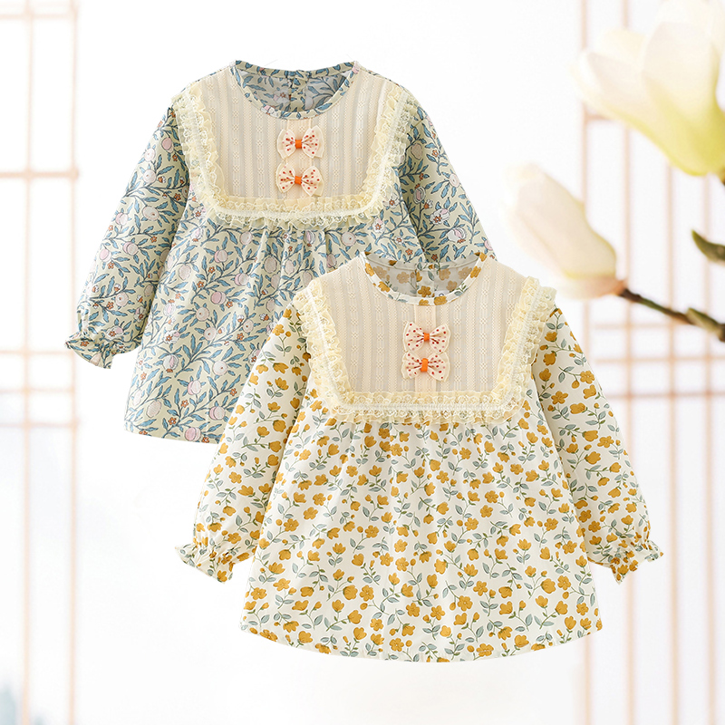 Children's smock, baby girl's eating bib, waterproof v anti-dirty baby protective apron, reverse dressing, autumn and winter long-sleeved full