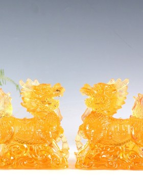 琉璃麒麟摆件一对大号火麒麟商铺前台开业摆放乔迁礼物客户送礼品