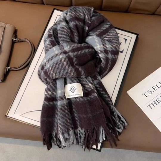 米白色男女情侣格子围巾2025新款韩系冬季高级感百搭学生保暖围脖