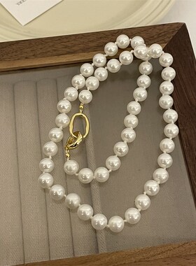 真多麻灰强光正圆珍珠项链女高级感小众时尚轻奢锁骨链潮气质毛衣