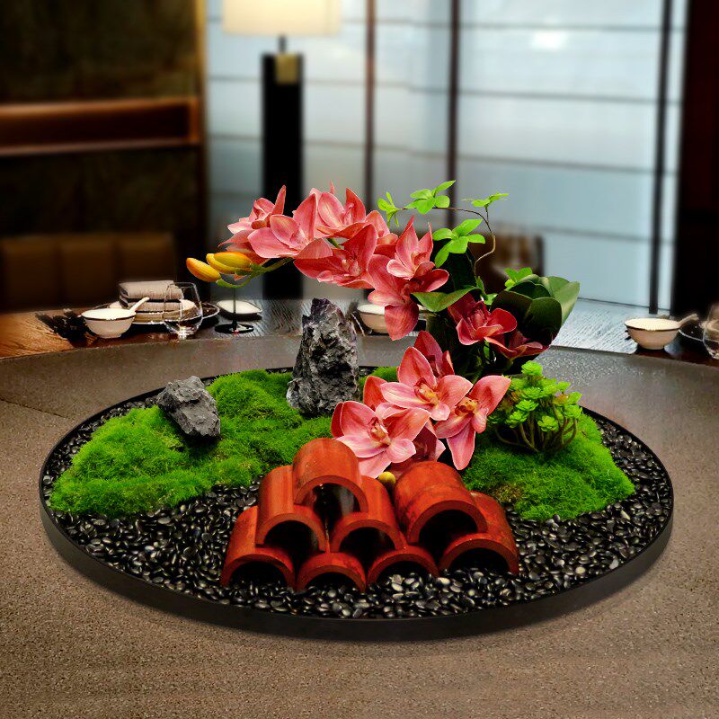 酒店餐桌中间摆件高端包厢装饰品摆设圆桌转盘中心景观餐桌花假花,淘宝优惠券,粉丝福利购,淘宝优惠卷