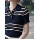 Baijiahao striped lapel ice silk ເສື້ອຍືດແຂນສັ້ນ knitted