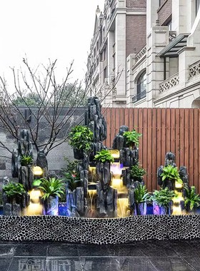 大型假山流水喷泉户外鱼池造景别墅庭院花园酒店公司阳台装饰摆饰