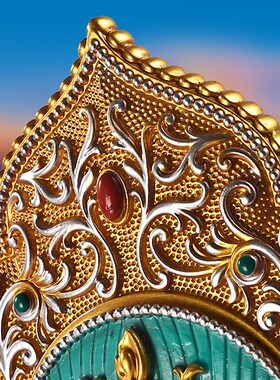 藏式八吉祥摆件手工彩绘金色八瑞物吉祥八宝迷你中式装饰佛前八供