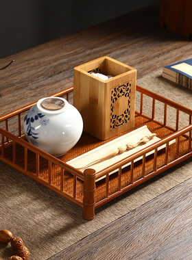 竹编席面茶盘收纳盘干泡茶盘奉茶盘托盘席面小茶台围栏茶道零配