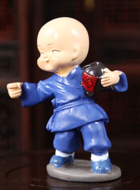 家居摆件汽车饰品博古架摆件装饰可爱佛道车载底座摆件小和尚