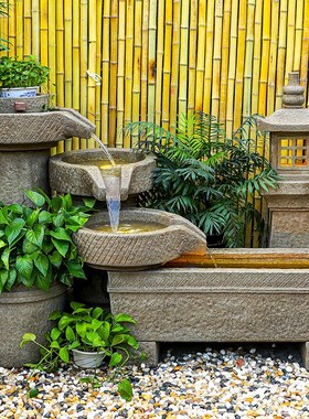 假山流水鱼池喷泉景观庭院阳台民宿花园庭院循环水户外仿石磨摆件