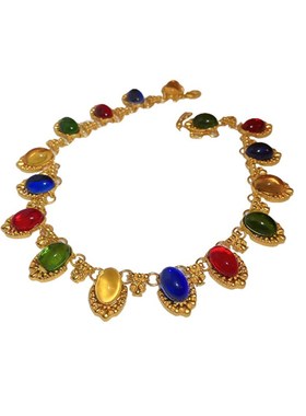 中古气质彩色椭圆项链宫廷风复古高级感轻奢锁骨链新款小众项饰女