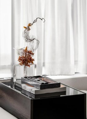 现代简约黑白灰样板房酒店会所客厅沙发角几床头柜咖啡机组合套装