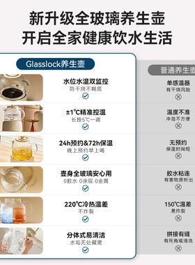 Glasslock盖朗全玻璃养生壶保温恒温一体多功能炖煮办公室煮茶壶