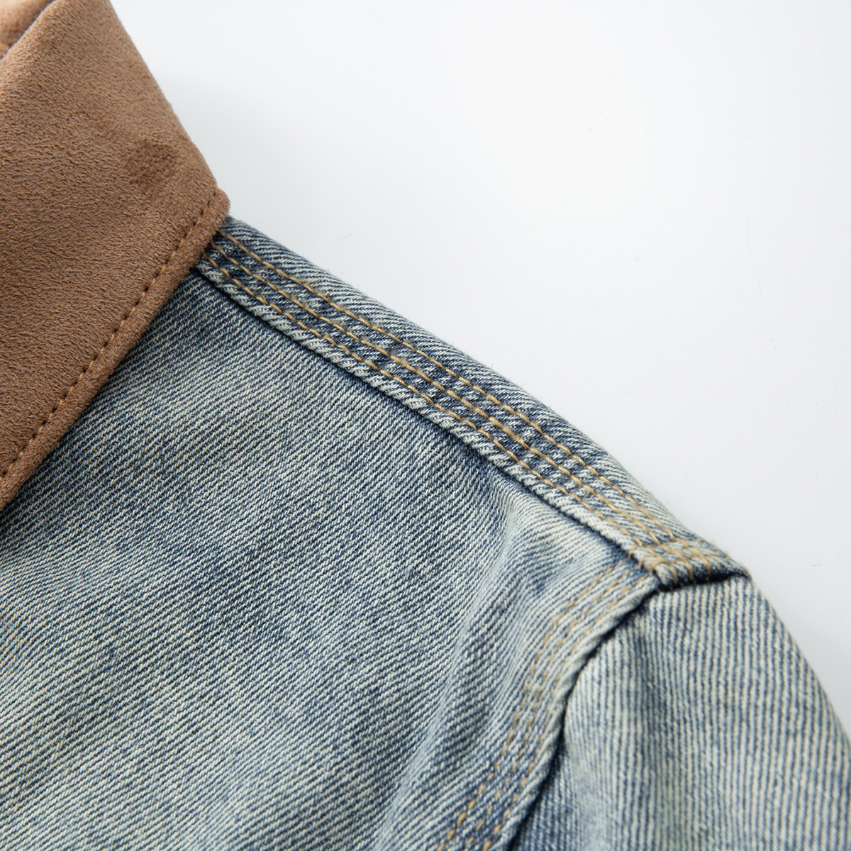 美式复古做旧水洗撞色拼接翻领牛仔外套新款潮牌高级感男款夹克 - 图3