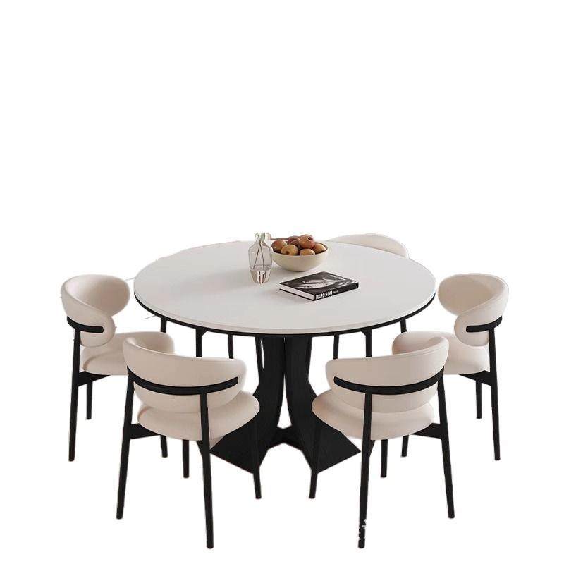 法式中古风实木岩板餐桌圆形饭桌小户型圆桌复古轻奢简约吃饭桌子,淘宝优惠券,粉丝福利购,淘宝优惠卷