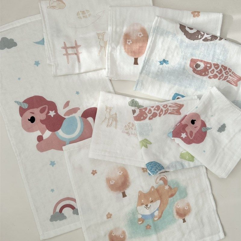 4条装全棉三层纱布婴童毛巾幼儿园方巾新生儿洗脸巾儿童洗澡巾,淘宝优惠券,粉丝福利购,淘宝优惠卷