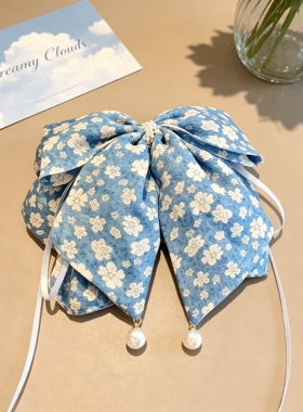 蝴蝶结飘带珍珠吊坠鲨鱼夹