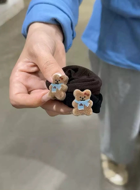 名狐植绒小熊卡通秋冬丸子头发圈