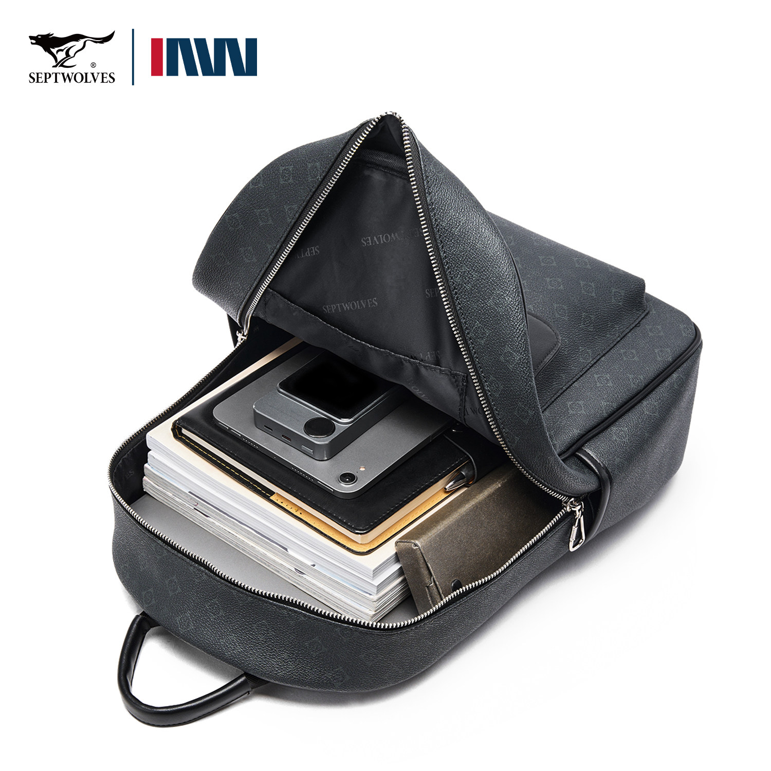 七匹狼双肩包男士新款商务通勤电脑包初高中学生书包复古老花背包,淘宝优惠券,粉丝福利购,淘宝优惠卷