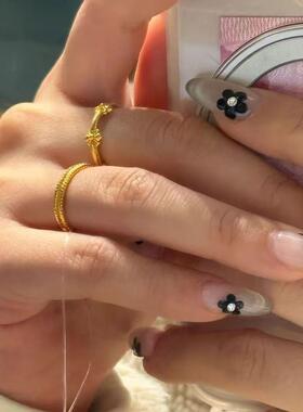 新款复古宫廷风古法金色鸢尾花戒指女小众气质轻奢感开口指环