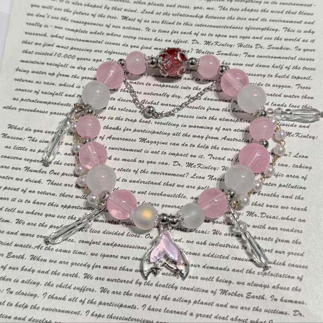 超仙新款甜美森系人鱼水晶手链女ins小众设计百搭学生闺蜜diy手串,淘宝优惠券,粉丝福利购,淘宝优惠卷