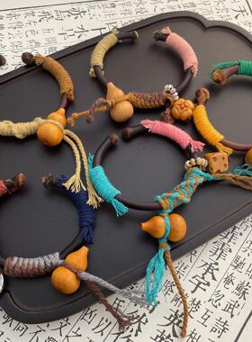 新中式手串鸡血藤纯编织手环古法复古藏式手绳国风手镯开口民族风