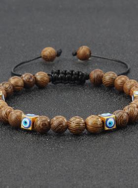 手工编织时尚通勤方形恶魔之眼手链男女通用简约百搭编织手绳手串