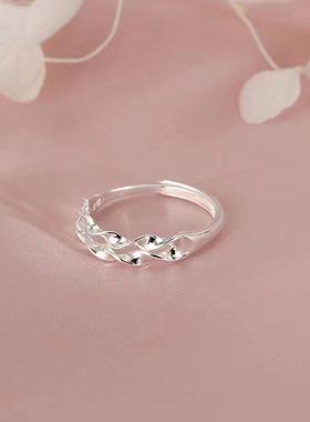 双层莫比乌斯环戒指女银色新款麦浪指环百搭可调节扭转波浪戒指