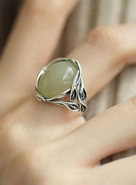 做旧复古民族风蛋面戒指女国风新中式时尚小众轻奢高级感开口指环