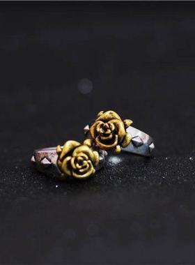 蔷薇少女小众设计哥特风玫瑰花流行复古开口戒指个性男女潮流指环
