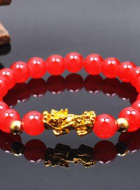 仿石榴石貔貅手链大红绿玻璃珠六字真言金貔貅手链会销小礼品