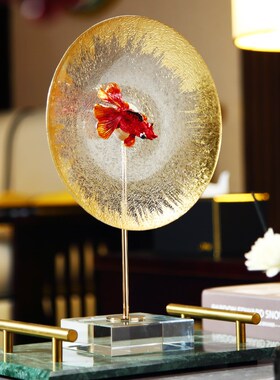 新中式鱼跃龙门玻璃摆件家居客厅电视柜茶几高档精致桌面轻奢装饰