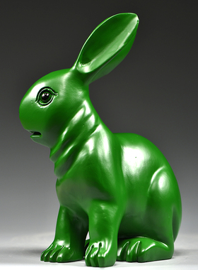 绿色木雕兔子摆件雕刻工艺品家居客厅玄关木质动物生肖兔装饰摆设