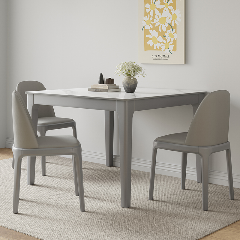 明匠轩家居轻奢灰色正方形岩板餐桌椅小户型客厅阳台吃饭打牌桌子 - 图1