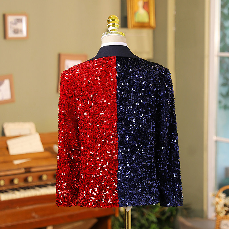 男童西装套装儿童礼服红蓝撞色主持人走秀演出服男孩亮片表演服,淘宝优惠券,粉丝福利购,淘宝优惠卷