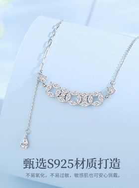 S925纯银爆闪五帝钱项链女小众设计时尚百搭钱币锁骨链送闺蜜礼物