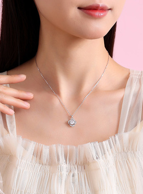 S925纯银四叶草玫瑰切项链女轻奢小众时尚花朵闪锆项饰送闺蜜礼物